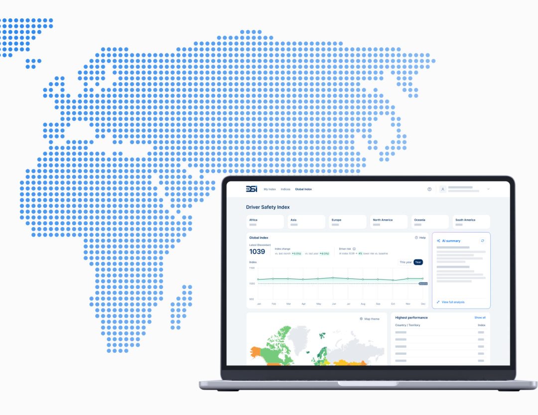 The FIA Driver Safety Index platform displayed over a dotted world map background.